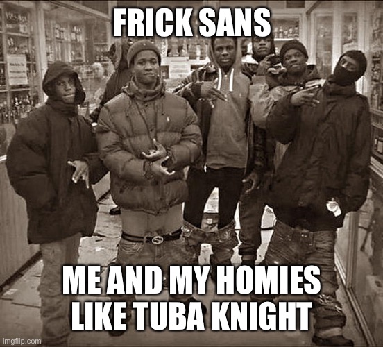 All My Homies Hate | FRICK SANS; ME AND MY HOMIES LIKE TUBA KNIGHT | image tagged in all my homies hate | made w/ Imgflip meme maker
