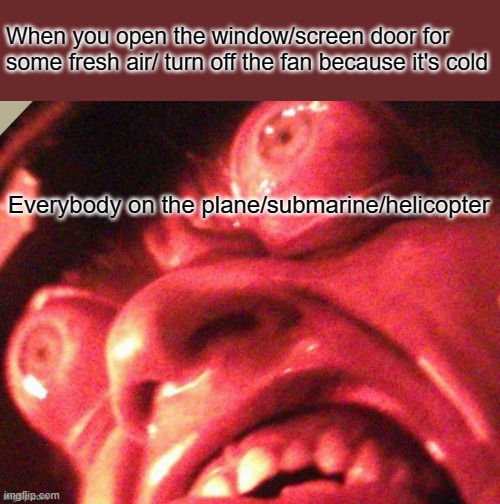 In case of rapid depressurization KYA goodbye! | When you open the window/screen door for some fresh air/ turn off the fan because it's cold; Everybody on the plane/submarine/helicopter | image tagged in unsettled ahnold,memes,unsettled tom,total recall,arnold schwarzenegger | made w/ Imgflip meme maker