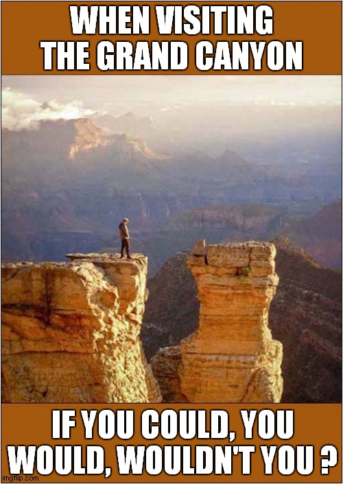 You Need A Head For Heights ! | WHEN VISITING THE GRAND CANYON; IF YOU COULD, YOU WOULD, WOULDN'T YOU ? | image tagged in the grand canyon,peeing,desire,puns | made w/ Imgflip meme maker
