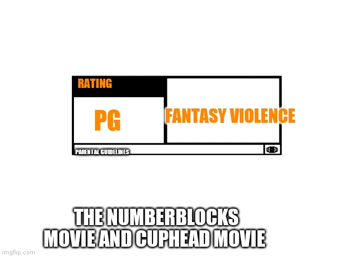 MPAA Movie Rating | RATING; FANTASY VIOLENCE; PG; PARENTAL GUIDELINES; THE NUMBERBLOCKS MOVIE AND CUPHEAD MOVIE | image tagged in mpaa movie rating | made w/ Imgflip meme maker