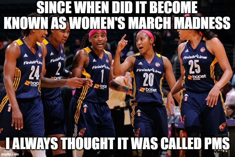 Dribble | SINCE WHEN DID IT BECOME KNOWN AS WOMEN'S MARCH MADNESS; I ALWAYS THOUGHT IT WAS CALLED PMS | image tagged in wnba players | made w/ Imgflip meme maker