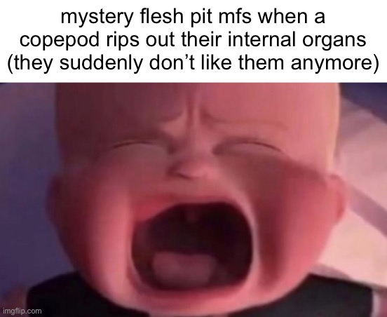 WAAAAAAAA | mystery flesh pit mfs when a copepod rips out their internal organs (they suddenly don’t like them anymore) | image tagged in shitpost status | made w/ Imgflip meme maker