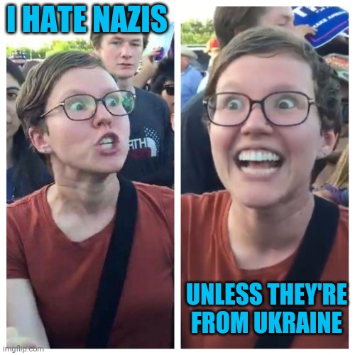 Hypocrites. | I HATE NAZIS; UNLESS THEY'RE FROM UKRAINE | image tagged in social justice warrior hypocrisy | made w/ Imgflip meme maker