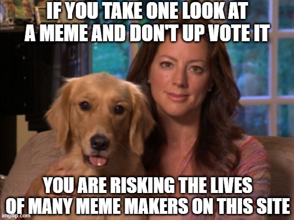 Call 1-800-Upvote1 Now | IF YOU TAKE ONE LOOK AT A MEME AND DON'T UP VOTE IT; YOU ARE RISKING THE LIVES OF MANY MEME MAKERS ON THIS SITE | image tagged in sarah mclachlan | made w/ Imgflip meme maker