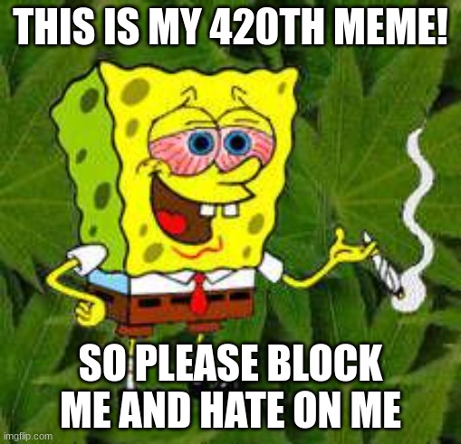 no title | THIS IS MY 420TH MEME! SO PLEASE BLOCK ME AND HATE ON ME | image tagged in weed,420 | made w/ Imgflip meme maker