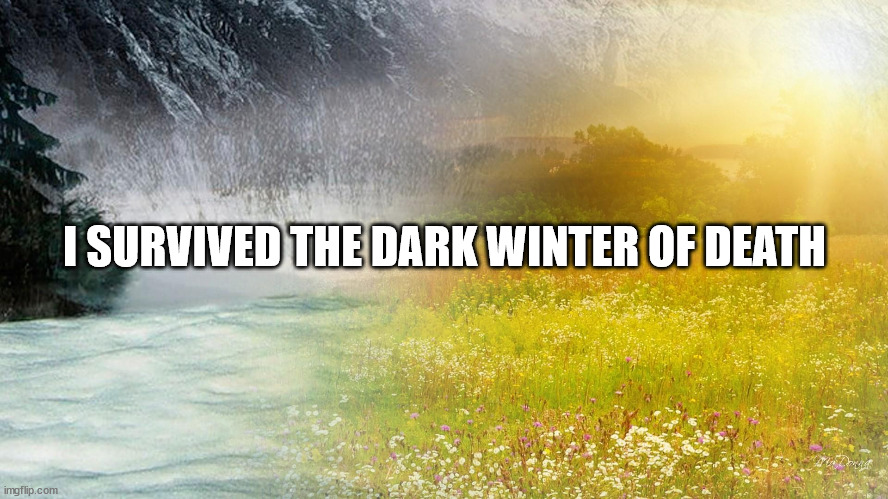I Survived the Dark Winter of Death | I SURVIVED THE DARK WINTER OF DEATH | image tagged in memes,meme | made w/ Imgflip meme maker