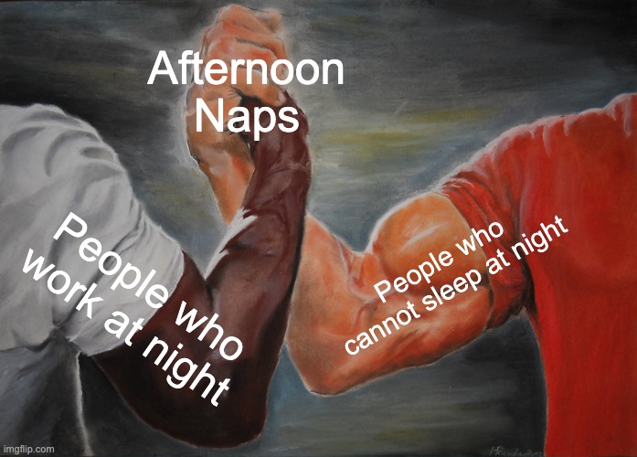 Naps..... | Afternoon Naps; People who cannot sleep at night; People who work at night | image tagged in memes,epic handshake | made w/ Imgflip meme maker
