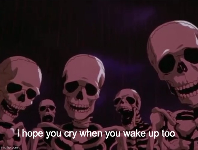 Hater skeletons | i hope you cry when you wake up too | image tagged in hater skeletons | made w/ Imgflip meme maker