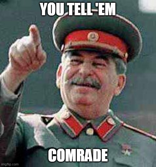 Stalin says | YOU TELL 'EM COMRADE | image tagged in stalin says | made w/ Imgflip meme maker