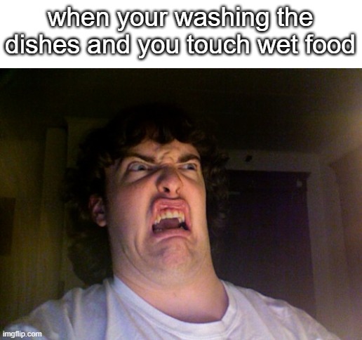 *insert clever title here* | when your washing the dishes and you touch wet food | image tagged in memes,oh no,dishes,wet food,disgusting | made w/ Imgflip meme maker