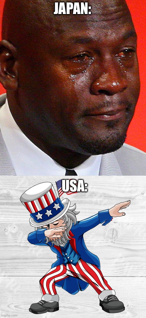 JAPAN: USA: | image tagged in crying jordan | made w/ Imgflip meme maker