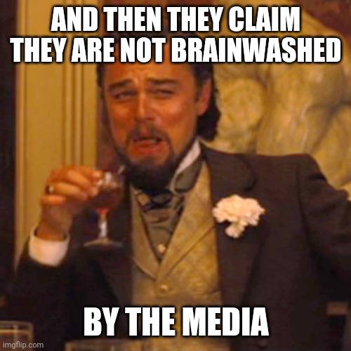 Laughing Leo Meme | AND THEN THEY CLAIM THEY ARE NOT BRAINWASHED BY THE MEDIA | image tagged in memes,laughing leo | made w/ Imgflip meme maker