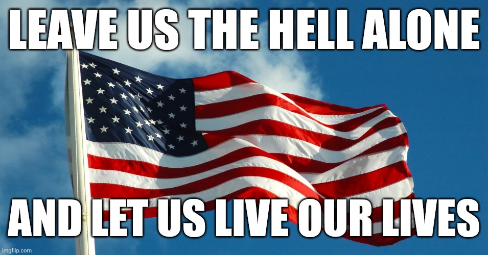 American freedom | LEAVE US THE HELL ALONE; AND LET US LIVE OUR LIVES | image tagged in america,american flag,make america great again,freedom | made w/ Imgflip meme maker