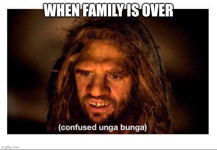 Confused Cave Man | WHEN FAMILY IS OVER | image tagged in confused cave man | made w/ Imgflip meme maker