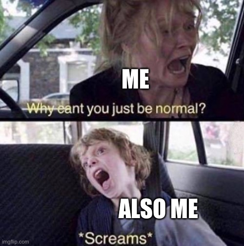 Why Can't You Just Be Normal | ME; ALSO ME | image tagged in why can't you just be normal | made w/ Imgflip meme maker