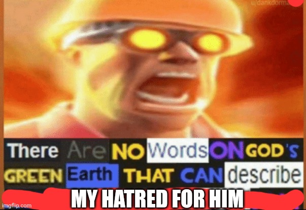 there are no words on god's green earth | MY HATRED FOR HIM | image tagged in there are no words on god's green earth | made w/ Imgflip meme maker