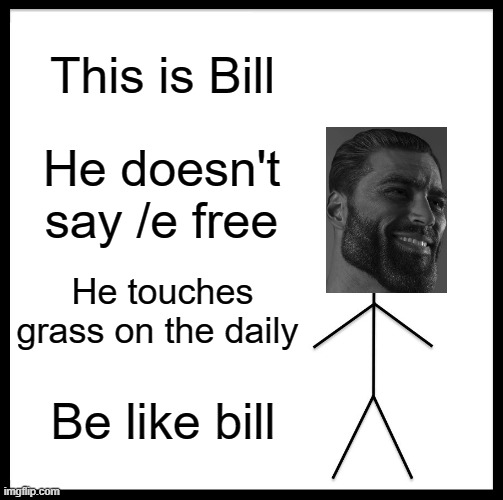 Chad |  This is Bill; He doesn't say /e free; He touches grass on the daily; Be like bill | image tagged in memes,be like bill | made w/ Imgflip meme maker
