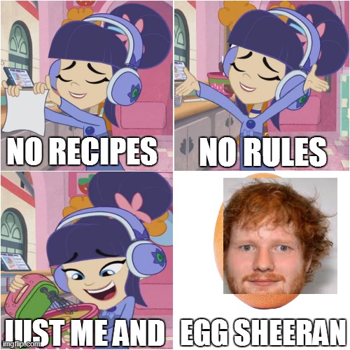 Just Me and Egg Sheeran |  NO RECIPES; NO RULES; EGG SHEERAN; JUST ME AND | image tagged in memes,blank transparent square,strawberry shortcake,strawberry shortcake berry in the big city,funny,funny memes | made w/ Imgflip meme maker