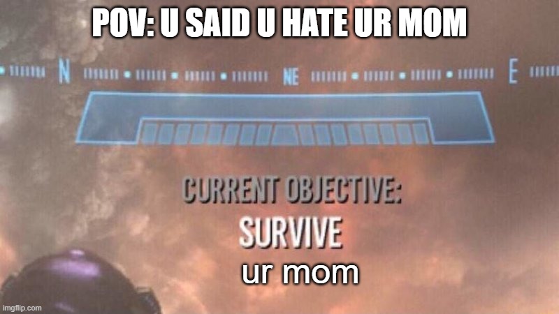 oh god help meh | POV: U SAID U HATE UR MOM; ur mom | image tagged in current objective survive,run | made w/ Imgflip meme maker