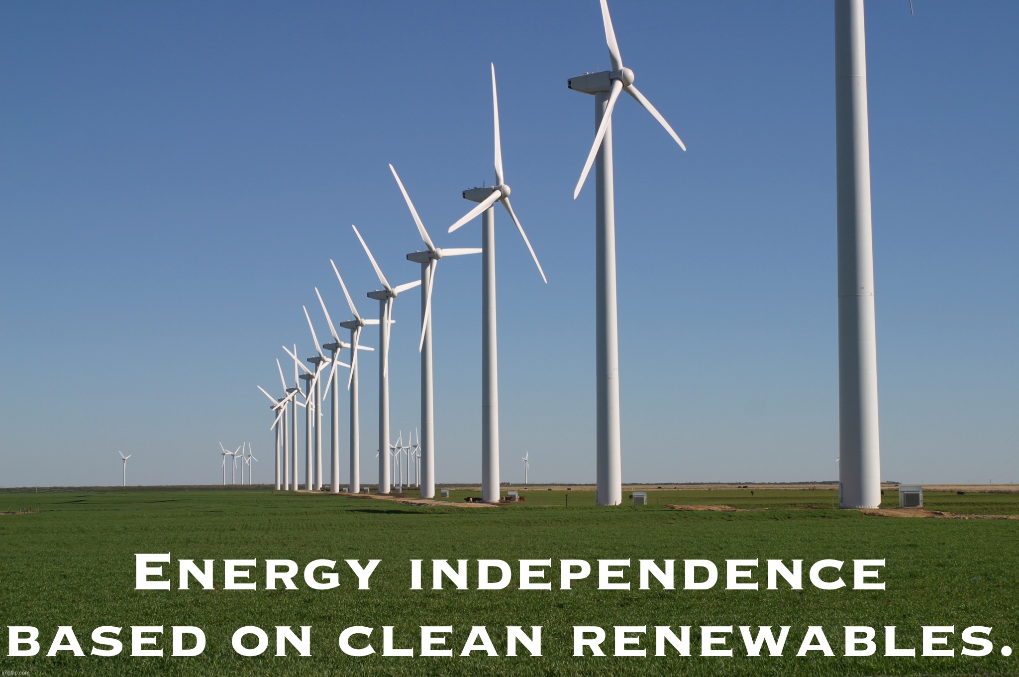We have abundant renewable energy at home. Stop sending American dollars overseas to corrupt petrostates. | Energy independence based on clean renewables. | image tagged in windmill,renewable energy,energy,wind farms,infrastructure,petrostates | made w/ Imgflip meme maker