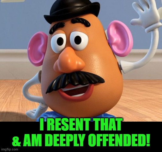 Mr Potato Head | I RESENT THAT & AM DEEPLY OFFENDED! | image tagged in mr potato head | made w/ Imgflip meme maker