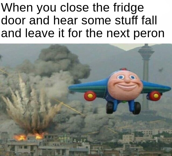 When you close the fridge door and hear some stuff fall and leave it for the next peron | image tagged in memes | made w/ Imgflip meme maker
