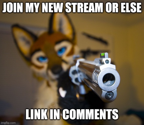 I made a religion (mod note: why did u make this sound like a threat) | JOIN MY NEW STREAM OR ELSE; LINK IN COMMENTS | image tagged in furry with gun,hahaha | made w/ Imgflip meme maker