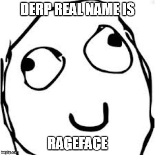 Derp | DERP REAL NAME IS; RAGEFACE | image tagged in memes,derp | made w/ Imgflip meme maker