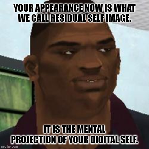 YOUR APPEARANCE NOW IS WHAT WE CALL RESIDUAL SELF IMAGE. IT IS THE MENTAL PROJECTION OF YOUR DIGITAL SELF. | image tagged in matrix,the matrix,digital | made w/ Imgflip meme maker