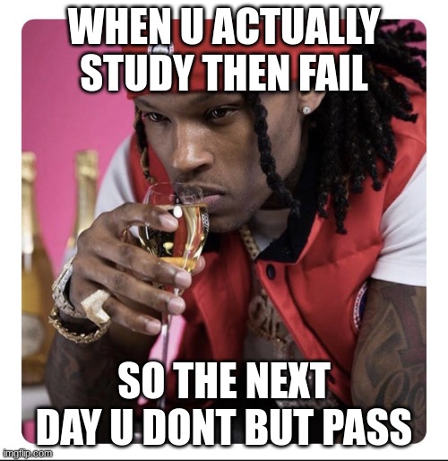 von is a goat | WHEN U ACTUALLY STUDY THEN FAIL; SO THE NEXT DAY U DONT BUT PASS | image tagged in king von | made w/ Imgflip meme maker