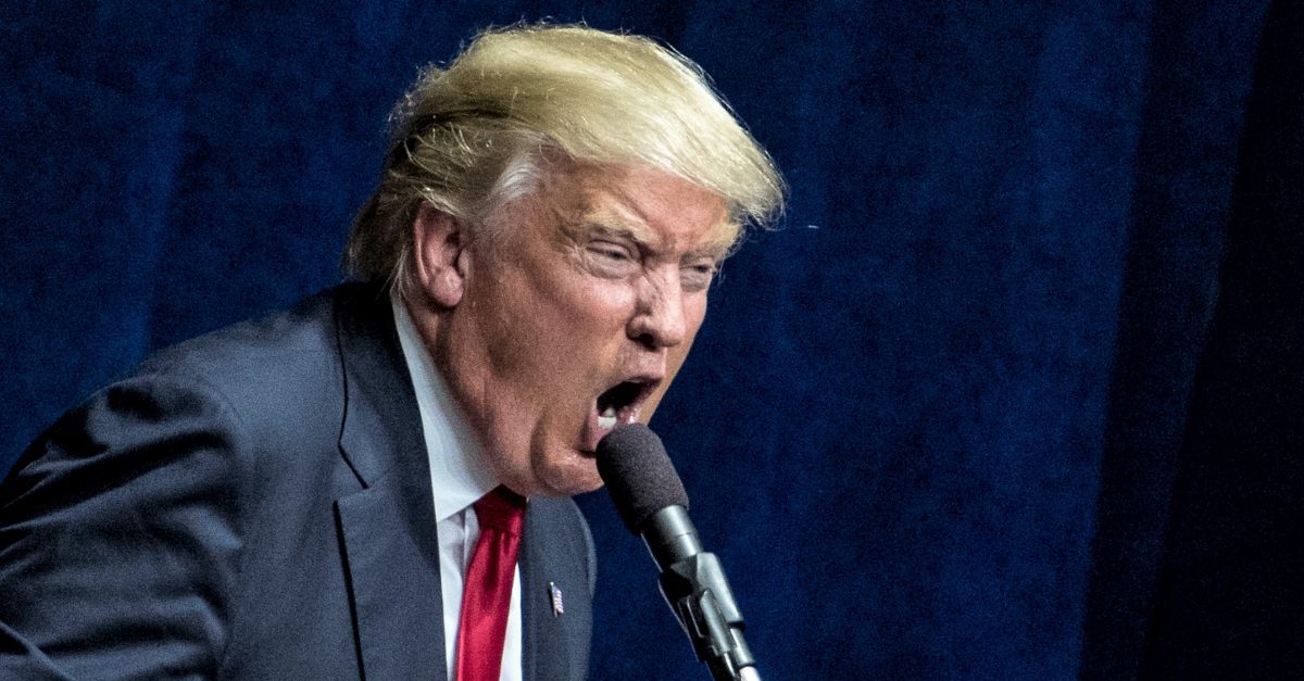 Trump screams into microphone - ugly Blank Meme Template