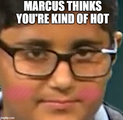 Macrus has a crush on you | MARCUS THINKS YOU'RE KIND OF HOT | image tagged in marcus | made w/ Imgflip meme maker