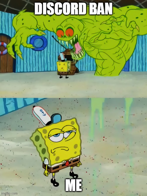 Ghost not scaring Spongebob | DISCORD BAN; ME | image tagged in ghost not scaring spongebob | made w/ Imgflip meme maker