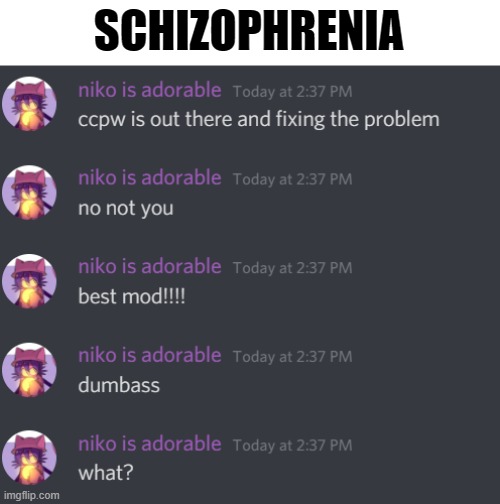 . | SCHIZOPHRENIA | image tagged in custom template | made w/ Imgflip meme maker