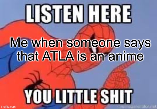 ATLA isn’t an anime | Me when someone says that ATLA is an anime | image tagged in now listen here you little shit | made w/ Imgflip meme maker