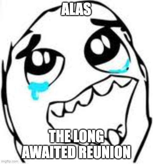 Tears Of Joy Meme | ALAS THE LONG AWAITED REUNION | image tagged in memes,tears of joy | made w/ Imgflip meme maker