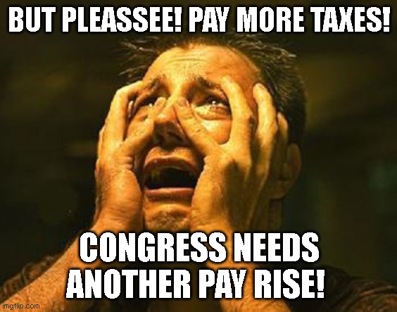 desperation |  BUT PLEASSEE! PAY MORE TAXES! CONGRESS NEEDS ANOTHER PAY RISE! | image tagged in desperation | made w/ Imgflip meme maker