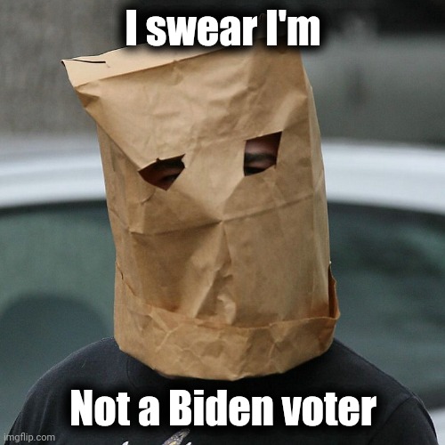 Bag on head | I swear I'm Not a Biden voter | image tagged in bag on head | made w/ Imgflip meme maker