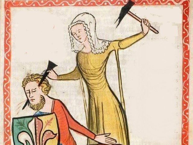 High Quality A medieval woman puts spike through mans head Blank Meme Template