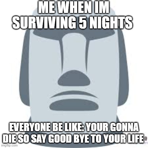 ME WHEN IM SURVIVING 5 NIGHTS; EVERYONE BE LIKE: YOUR GONNA DIE SO SAY GOOD BYE TO YOUR LIFE | image tagged in image | made w/ Imgflip meme maker