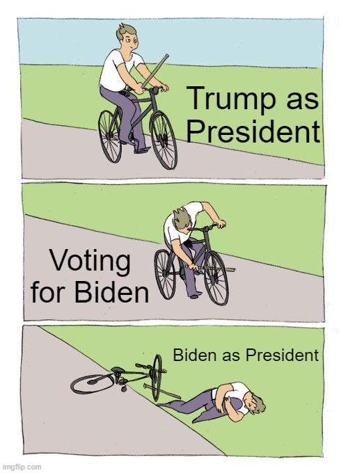 America then and now | Trump as President; Voting for Biden; Biden as President | image tagged in memes,bike fall | made w/ Imgflip meme maker