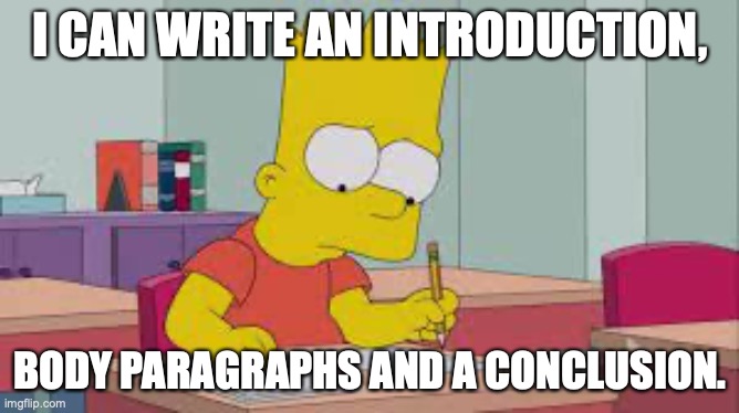 Essay | I CAN WRITE AN INTRODUCTION, BODY PARAGRAPHS AND A CONCLUSION. | image tagged in essay | made w/ Imgflip meme maker