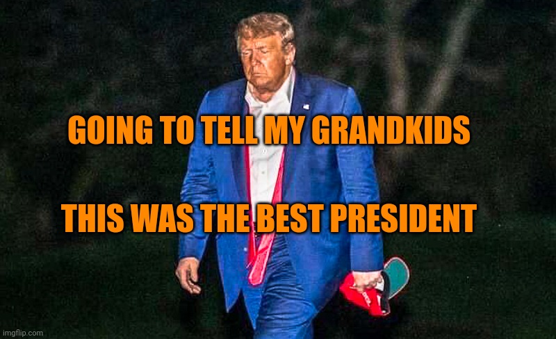 Even better than Nixon! | GOING TO TELL MY GRANDKIDS; THIS WAS THE BEST PRESIDENT | image tagged in defeated trump meme | made w/ Imgflip meme maker