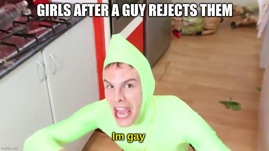 Funny |  GIRLS AFTER A GUY REJECTS THEM; Im gay | image tagged in im gay | made w/ Imgflip meme maker