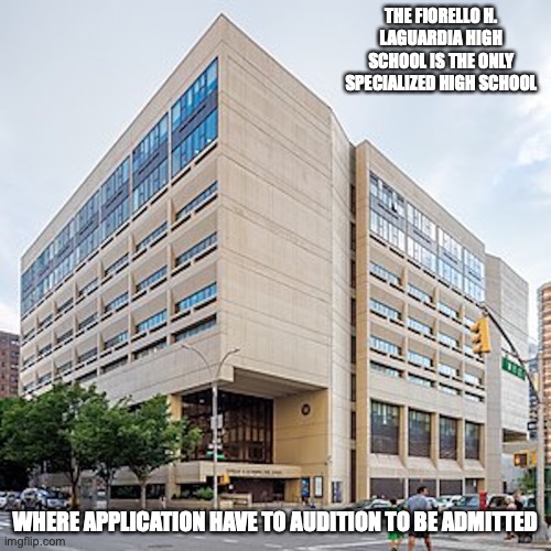 LaGuardia High School | THE FIORELLO H. LAGUARDIA HIGH SCHOOL IS THE ONLY SPECIALIZED HIGH SCHOOL; WHERE APPLICATION HAVE TO AUDITION TO BE ADMITTED | image tagged in school,high school,memes,new york city | made w/ Imgflip meme maker