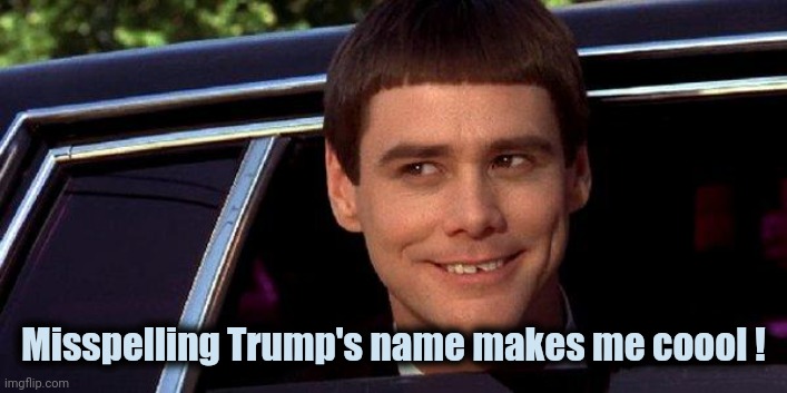 dumb and dumber | Misspelling Trump's name makes me coool ! | image tagged in dumb and dumber | made w/ Imgflip meme maker