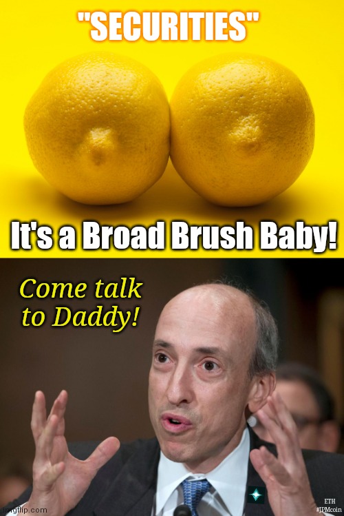 Gary Gensler knows his Securities Baby! SEC #SecureATease or CLARITY? #ETHgate #XRPmoon | "SECURITIES"; It's a Broad Brush Baby! Come talk to Daddy! ETH #JPMcoin | image tagged in security guard,cryptocurrency,ripple,big boobs,xrp,the great awakening | made w/ Imgflip meme maker