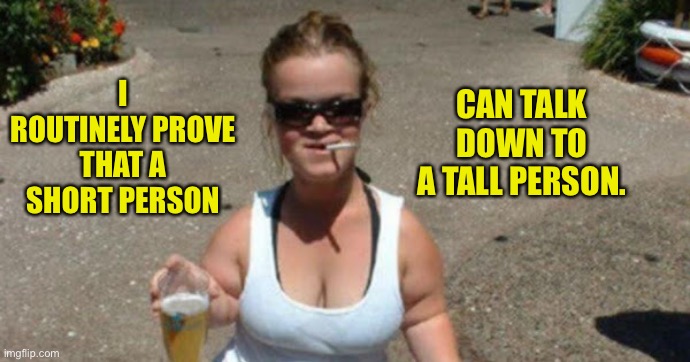 Little people humor | CAN TALK DOWN TO A TALL PERSON. I ROUTINELY PROVE THAT A SHORT PERSON | image tagged in midget | made w/ Imgflip meme maker