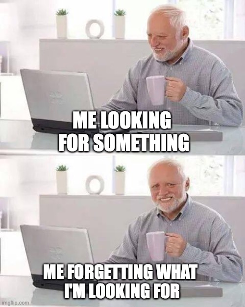 Hide the Pain Harold Meme | ME LOOKING
 FOR SOMETHING; ME FORGETTING WHAT 
I'M LOOKING FOR | image tagged in memes,hide the pain harold | made w/ Imgflip meme maker