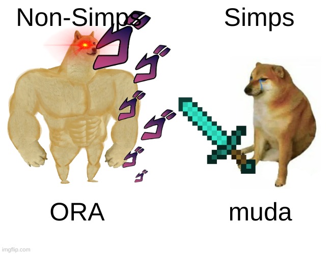 Buff Doge vs. Cheems | Non-Simps; Simps; ORA; muda | image tagged in memes,buff doge vs cheems | made w/ Imgflip meme maker